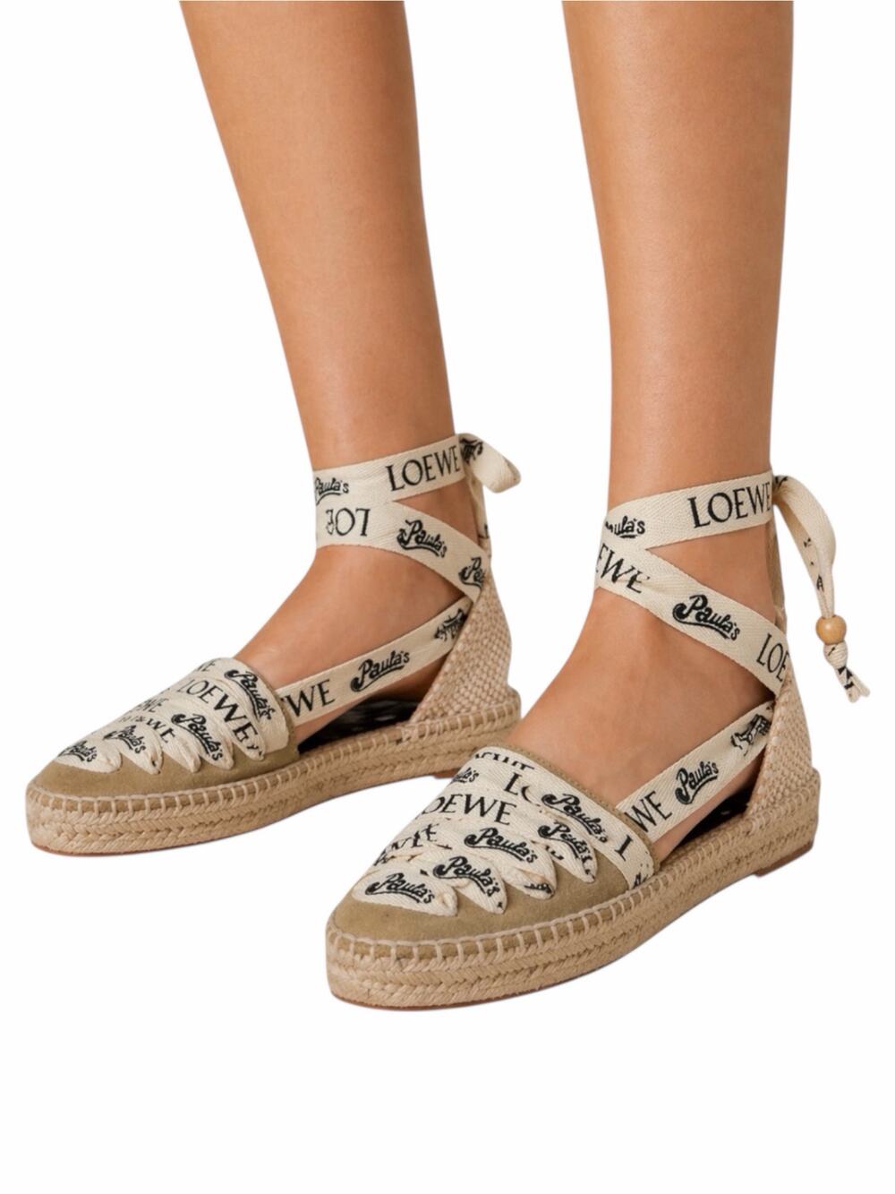 Loewe x Paula Ibiza Suede Ankle Tie Wedge Platform Espadrille Size 38